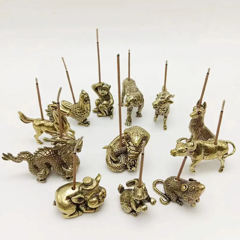 אומנות וינטג' מותאמת אישית 12 גלגל המזלות טייגר פליז אומנות סינית קישוטי קטורת