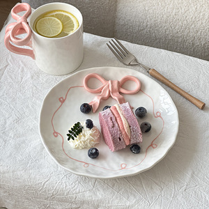 Novelty Bow Ceramic Coffee Mug Cute Bowknot Porcelain Tea Cup and Dessert Plate - Product Image 5