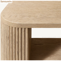 Table console moderne en chêne pour intérieur, table d'entrée en bois cannelé avec étagère de rangement pour salon et couloir