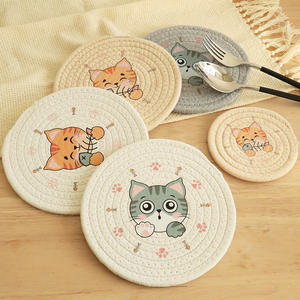 Sous-verres imprimés chat mignon, ronds, 18 cm, 12 cm, en PP, isolants thermiquement, décoration d'intérieur, design de dessin animé, gris, kaki, blanc, orange - Product Image 5