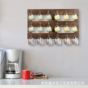 Retro Solid Wood <b>Wall</b> Mounted Coffee Cup Rack 3 Tier <b>Hanging</b> <b>Storage</b> Shelf For Kitchen Farmhouse Style - Product Image 3