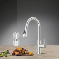 Robinet de cuisine commercial robuste à double poignée, moderne, multifonction, avec douchette extractible à arc élevé et cartouche céramique
