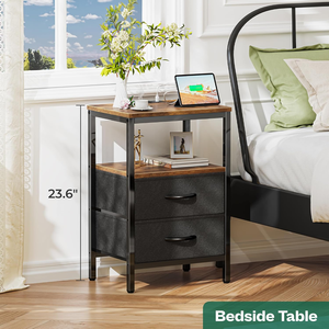 Comodino Moderno a 2 Cassetti con Stazione di Ricarica per Camera da Letto - Product Image 1