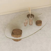 Table Basse Moderne pour Salon, Design Nordique en Bois avec Plateau en Verre Transparent
