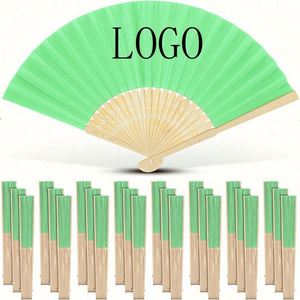 Precio de fábrica: Abanico de mano de tela de bambú de 21 cm (8 pulgadas) con estampado de seda blanca para novias, bodas, fiestas, regalo de empresa DIY barato, decoración. - Product Image 3