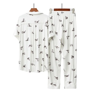 Personalizzato Private Label Cut Cat Stampato Bianco di Notte di Sonno di Usura Modale Traspirante Delle Donne 2 Pezzi <span class=keywords><strong>Pigiama</strong></span> Set <span class=keywords><strong>Pigiama</strong></span> - Product Image 2