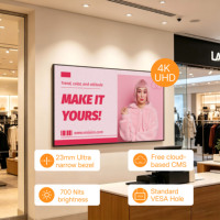 Pantalla Ultrafina 4K Android de 27-55 Pulgadas, 700nit de Brillo, para Interiores, Montaje VESA, CMS en la Nube Gratuito, Bisel Ultra Estrecho, 24/7
