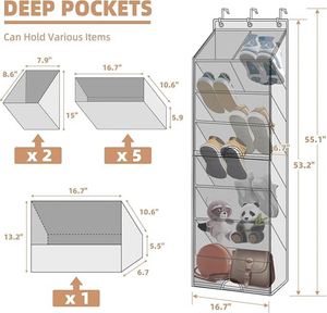 Over the Door Shoe Organizer with Curtain Dustproof Heavy-Duty <b>Large</b> Deep Pocket Hanging Shoe Organizer for Closet Dorm - Product Image 4