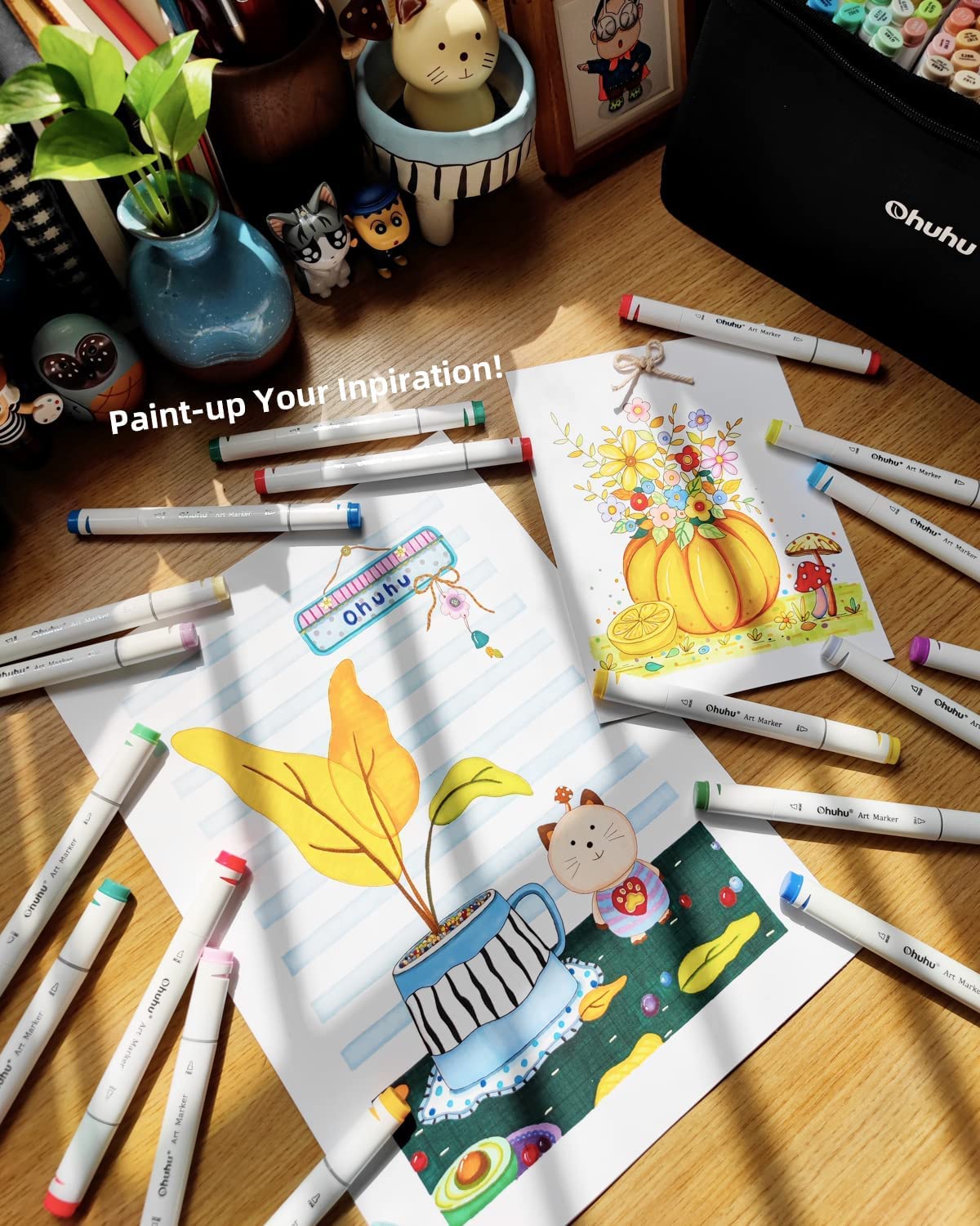 Ohuhuアルコールマーカー320色新しいデザインシェルチゼルと