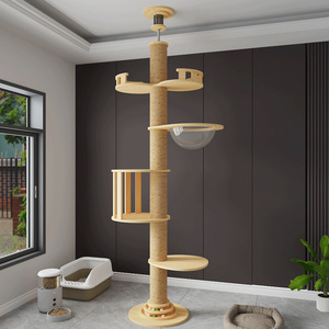 Luxury Floor to Ceiling <strong>Wooden</strong> <strong>Cat</strong> <strong>Tree</strong> Tower with Climbing Platforms and Scratching Posts <strong>Cat</strong> <strong>Tree</strong> - Product Image 3