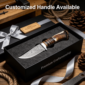 Couteaux <span class=keywords><strong>de</strong></span> chasse à lame fixe en acier Damas <span class=keywords><strong>de</strong></span> haute qualité, fabrication directe d'usine, vente en gros, personnalisés, OEM ODM, pointe tombante - Product Image 5