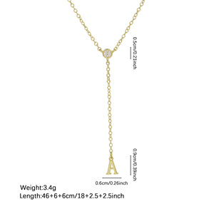 Collier empilable en laiton plaqué or 18 carats avec 26 lettres initiales et zircon rond en forme de <span class=keywords><strong>Y</strong></span> pour femme - Product Image 2