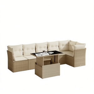 Ensemble de canapés de jardin modulaires en polyrotin beige 6 places, mobilier d'extérieur au design moderne - Product Image 1