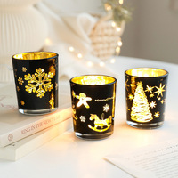 Porte-bougie de Noël en verre mercure à motif de cerf, avec LED pour bougies chauffe-plat, décoration de table de fête, lumière festive d'hiver