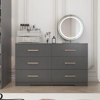 Commode moderne noire éclairée à 6 tiroirs avec poignées dorées (miroir non inclus) pour chambre à coucher hôtel