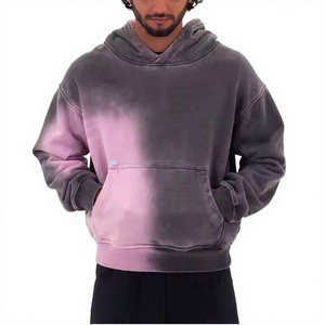 Sudadera con Capucha Corta de Algodón Grueso y Lana Francesa para Hombre, Estilo Vintage, Lavado Desgastado, Casual, a la Moda, Cortavientos e Impermeable - Product Image 4