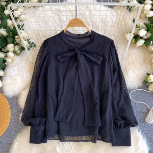 Camisa de Chifón con Cuello en V y Lazo <span class=keywords><strong>para</strong></span> Primavera _ Blusa Holgada y Versátil de Manga Larga <span class=keywords><strong>para</strong></span> <span class=keywords><strong>Mujer</strong></span> con un Toque Elegante - Product Image 3