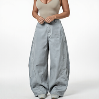 Celana Jeans Wanita Model Y2K Vintage Straight Barrel Leg Breathable Waist Bentuk Sabit Low Crotch Loose Fit Kancing Light Wash Streetwear