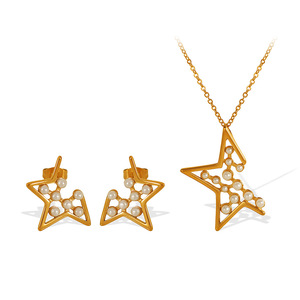 Ensemble de bijoux Star Pearl plaqué or, boucles d'oreilles et collier pour femme, à porter au quotidien - Product Image 5