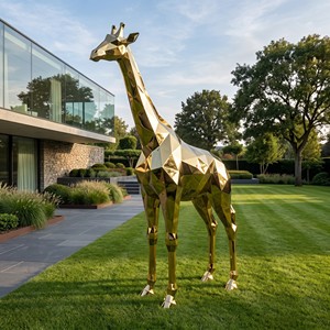 Grande Scultura in Metallo a Forma di Giraffa in Acciaio Inossidabile Lucidato a Specchio Personalizzata per Decorazione Paesaggistica di Piazze Commerciali e Parchi - Product Image 1