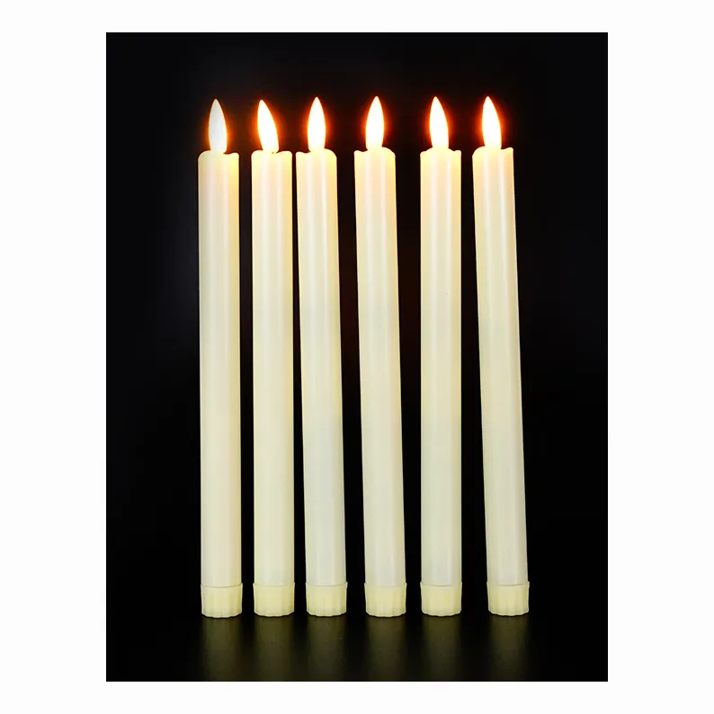 10inch 6PCS/SET Cheap Plastic Safe Warm Light Long Artificial Battery Remote Control LED Taper Candle With Bullet Flame