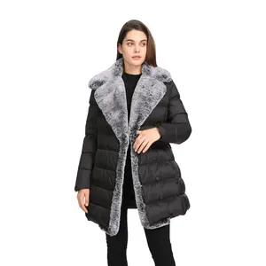 2022 नकली फर कॉलर लंबे समय से अधिक आकार महिलाओं की जैकेट और puffer सर्दियों कोट महिलाओं के लिए