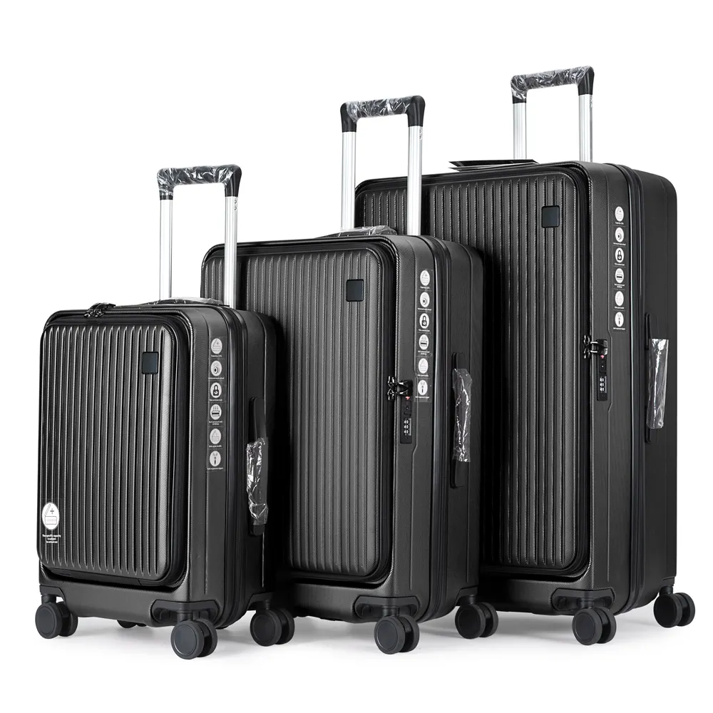 Front Open Luggage 3 Piece Trolley Luggage Set Expandable Anti-theft Zipper Trolley Suitcase Bags