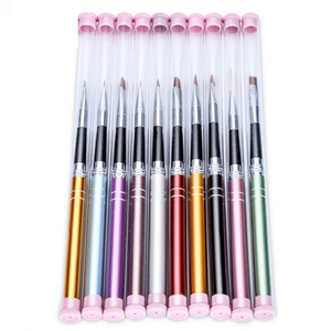 10Pcs Nylon Nail Art Brush <b>Set</b> UV Gel Crystal Carving Liner Pens <b>Crimped</b> Ferrule for Flower Drawing - Product Image 5