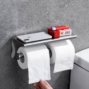 Badkamer Wandgemonteerde Dubbele Toiletrol Papierhouder 304 Roestvrijstalen Metalen Handdoekhouder