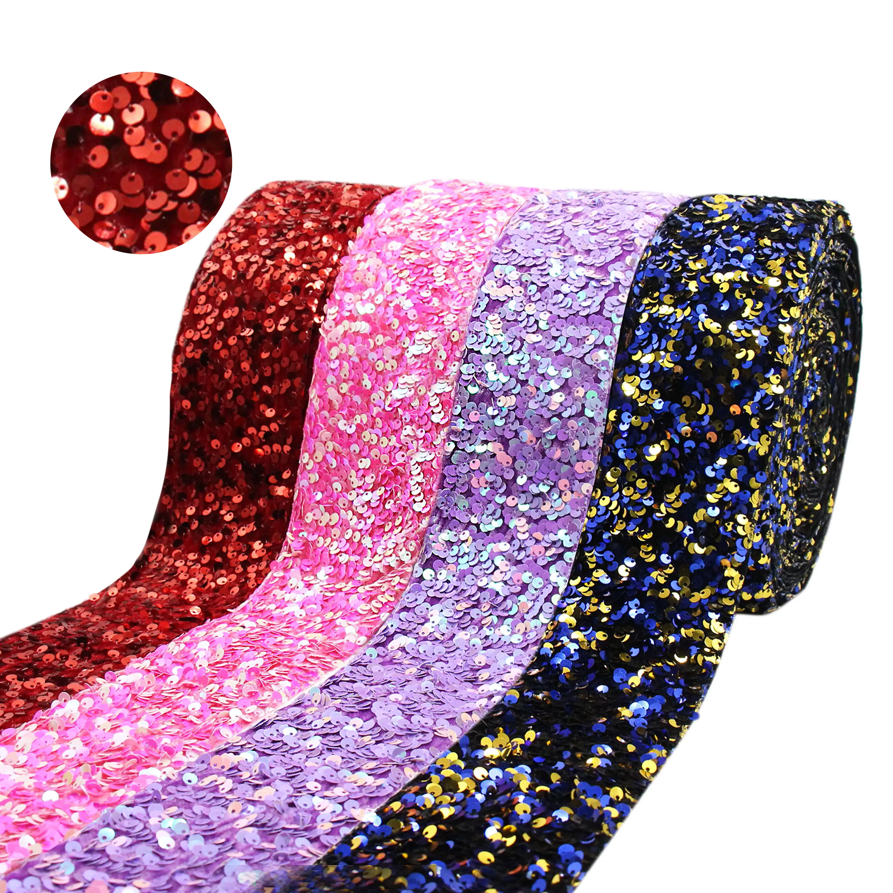 Wholesale New Arrival Decorative velvet sequin colorful 75mm Ribbons