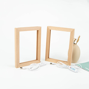 New Arrival Mini Luminous Wood Stand Picture Frame Photo Film Wooden Boxes Wall Signs Luminous Plywood Stand Frame Wood Crafts