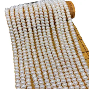 Ukuran grosir 4MM hingga 8MM bulat putih mutiara air tawar alami Barok untai mutiara longgar untuk membuat perhiasan kalung
