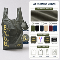 Sac de courses réutilisable avec logo personnalisé, écologique, en nylon 210D, sac fourre-tout pour épicerie, pliable, imperméable, sac promotionnel