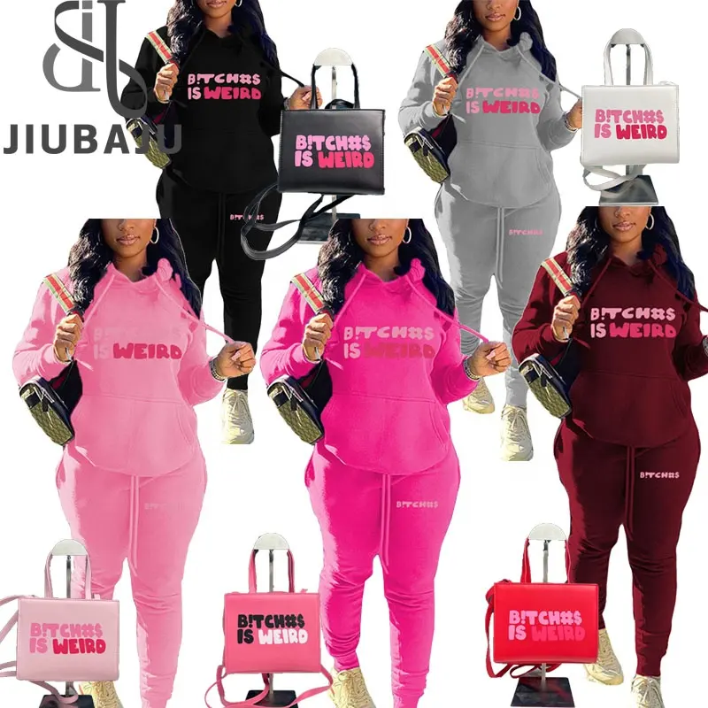 Bitches Is Weird Purse Sets Plus Size 5XL Fall Women Sweatsuit Set Tracksuit Two Pieces Hoodie And Jogger Set