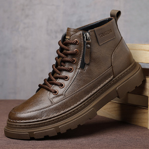 YOUTEN Men's Ankle Chukka <b>Boots</b> Toe Plush Lining Rubber Sole Solid Pattern Shoe Tongue Logo Warm Winter Casual Leather <b>Boots</b> - Product Image 1