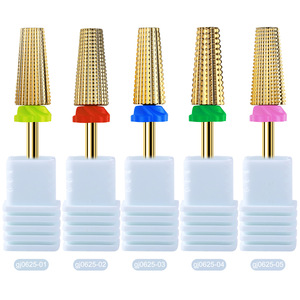 Broca de carburo de tungsteno chapada en oro 5 en 1, removedor de esmalte de gel de múltiples granos, vástago de <span class=keywords><strong>3</strong></span>/32 pulgadas para máquina de manicura - Product Image 1