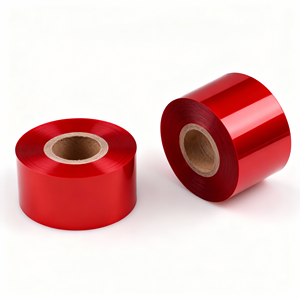 Ruban <span class=keywords><strong>de</strong></span> <span class=keywords><strong>cire</strong></span> <span class=keywords><strong>de</strong></span> carbone couleur à largeur personnalisée 50-130 mm pour exigences d'étiquetage spéciales, compatible avec les imprimantes d'étiquettes - Product Image 2