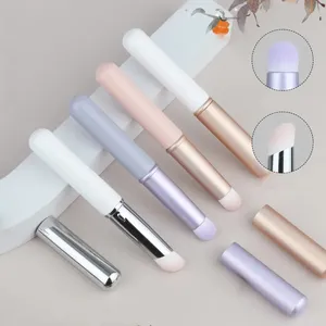 HMU Custom Synthetisches Haar Nylon Single Makeup Concealer Pinsel Lippenstift Lip gloss Applikator Mini Rundkopf Lippen bürste Mit Kappe