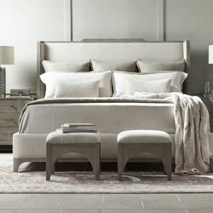 เตียงไม้เนื้อแข็งแบบดั้งเดิมสไตล์ชนบท พนักพิงสูง แกะสลักด้วยมือ พร้อมผ้าหุ้ม สำหรับตกแต่งห้องนอน - Product Image 6