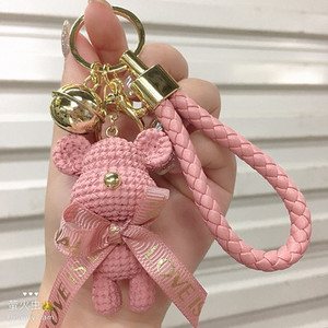 Cartoon Cute Resin Teddy Bear Keychain Woman Bag Charm Pendant Woven Rope Wrist Strap Bell Teddy Bear <b>Keyring</b> Accessories - Product Image 6