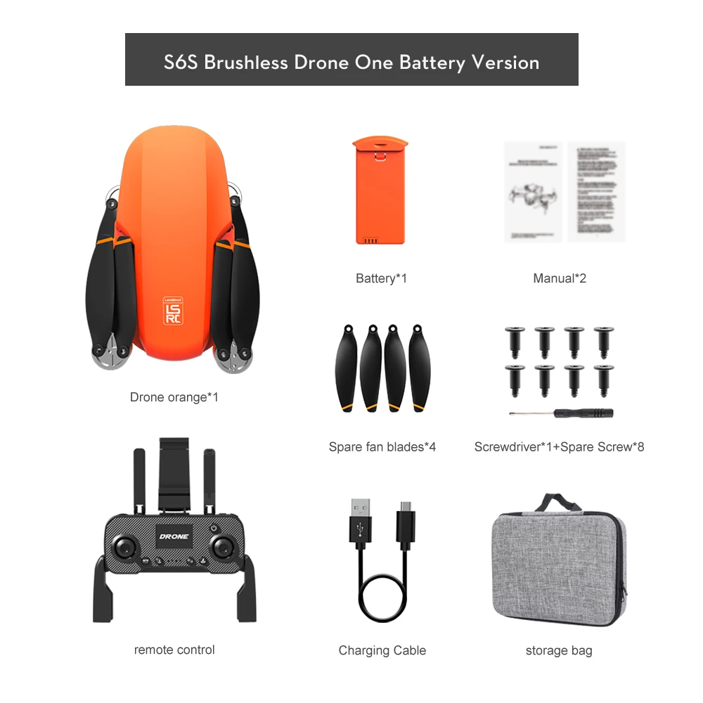 S6S Mini Drone, S6S Brushless Drone One Battery Version Battery*1 Manual*2 RJ 
