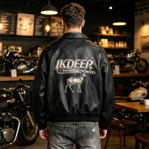 Chaqueta Bomber de Piel de Oveja Genuina con Bordado 3D y Gráficos Personalizados, Estilo Vintage para Hombre - Product Image 5