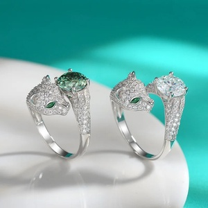 2 Carat Leopard Đầu Moissanite Vòng S925 Sterling Silver Bạc Tiên Tiến Mở Có Thể Điều Chỉnh Kích Thước Đa Năng Cá Tính Nhẫn - Product Image 3