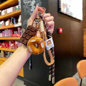 Hot Selling Alkaline Pretzel Bread <b>Keychain</b> Handmade Woven Rope Pendant Cute Chocolate Bagel Charm for Bags Trendy Food - Product Image 1