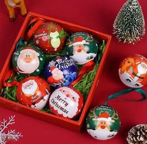 Boîte d'emballage de Noël en fer de luxe personnalisée en gros avec forme circulaire et boules métalliques - Product Image 1