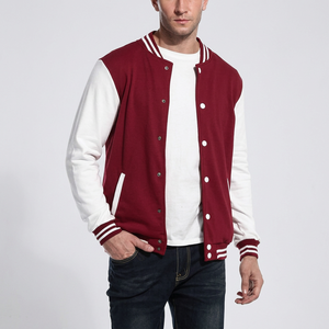 Chaqueta Varsity Roja y Blanca para Hombre, Informal, con Botones al Frente, de Algodón y Poliéster, con Cuello Alto, Chaqueta Varsity Elegante e Informal, Estilo Letterman - Product Image 1
