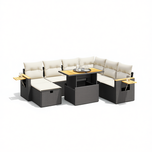 Set Divano da Giardino in Rattan Nero con Contenitore, 6 Posti, Arredamento da Esterno dal Design Contemporaneo - Product Image 1