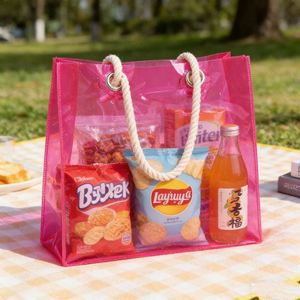 Pvc Holographic Tote With Cotton Rope Handles Iridescent Transparent Jelly Custom Logo Handbag <b>Gift</b> Shopping Shoulder Bag - Product Image 4