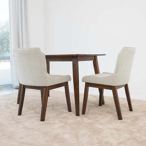 Modern Ellis Dining Chair <b>Set</b> of 2 - Beige <b>Linen</b> for Dining Room, Kitchen, Restaurant with Solid Wood Legs - Product Image 1