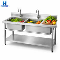 Wastafel Baja Tahan Karat Siap Pakai untuk Pesanan Besar, Ukuran Besar 304 201, Wastafel Dapur Komersial Industri Modern, Bak Ganda dari Baja Tahan Karat